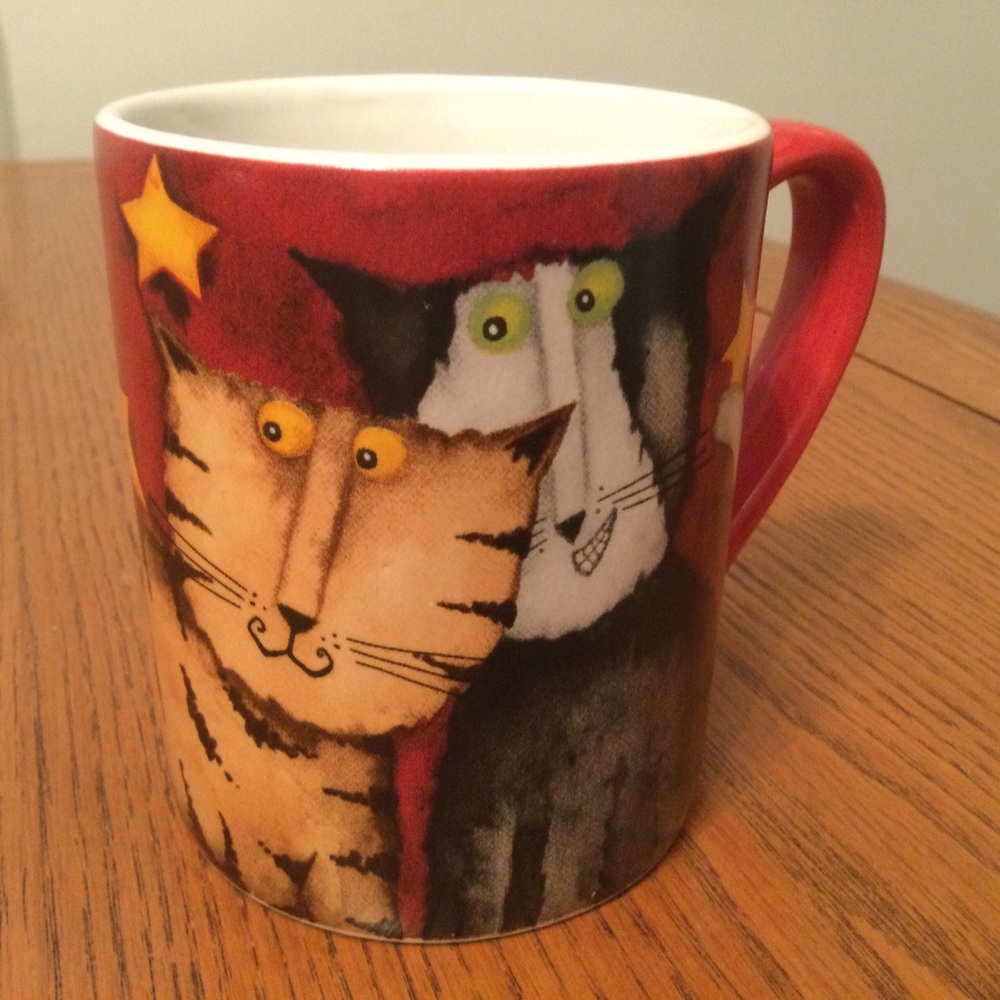 Debbie Hron Cats Coffee Mug Gibson Everyday 12 Oz Red 2010 Stars